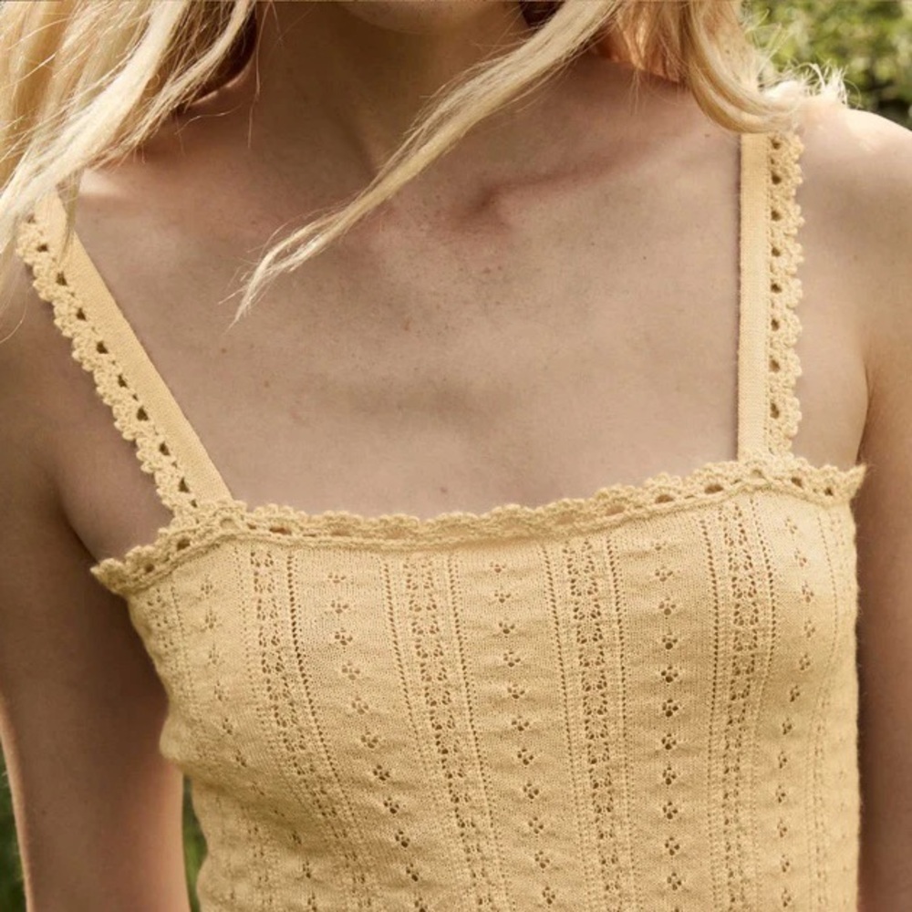 NWT Doen Merise Pointelle Alpaca Silk Square Neck Knit Cami Top Buttercream - Picture 4 of 13